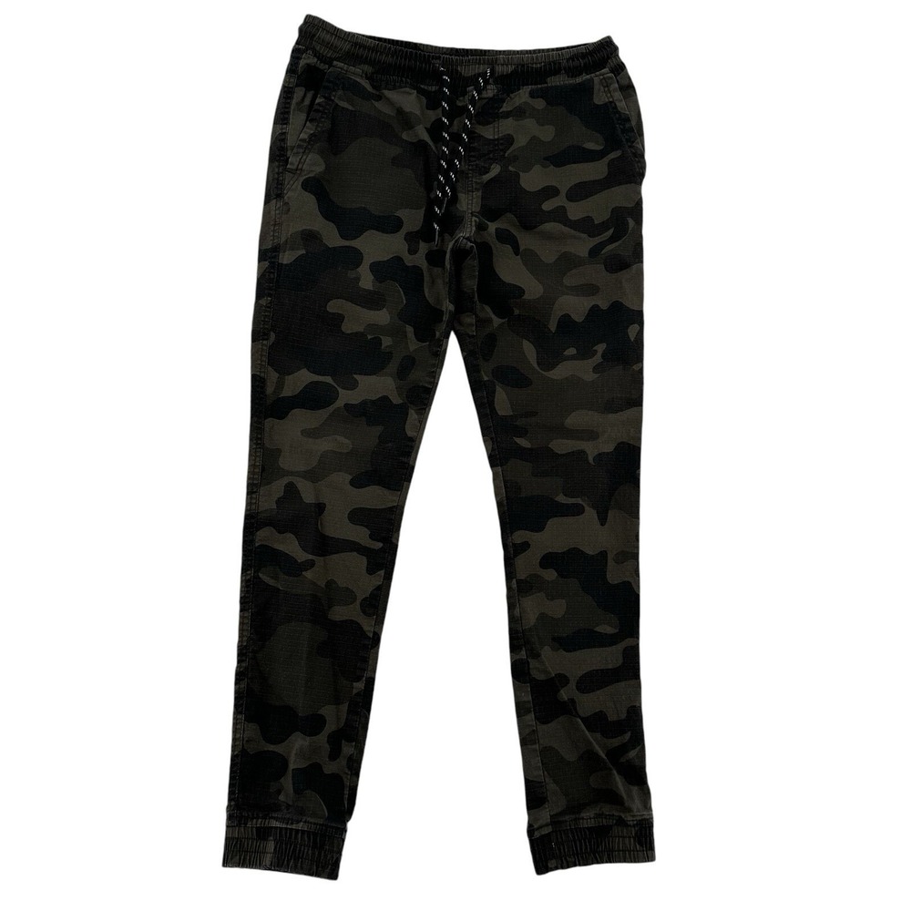 WT02 Mens Camo Ripstop Jogger Pants Dark Green Brown Size Small Gorp Core Grunge
